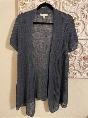 Coldwater Creek Navy Open-Front Short Sleeve Knit Cardigan